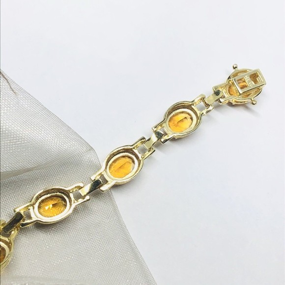 Vintage Sterling Silver Gold Clad Yellow Citrine Bracelet 6 3/4” - Picture 3 of 8